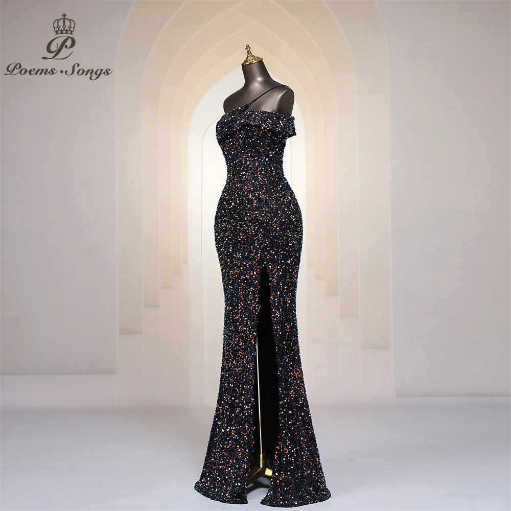 Robe de Soirée Longue en Forme de Sirène pour Femme, Tenue Fendue, Colorée, à Paillettes, Longueur au Sol, pour Bal Formel