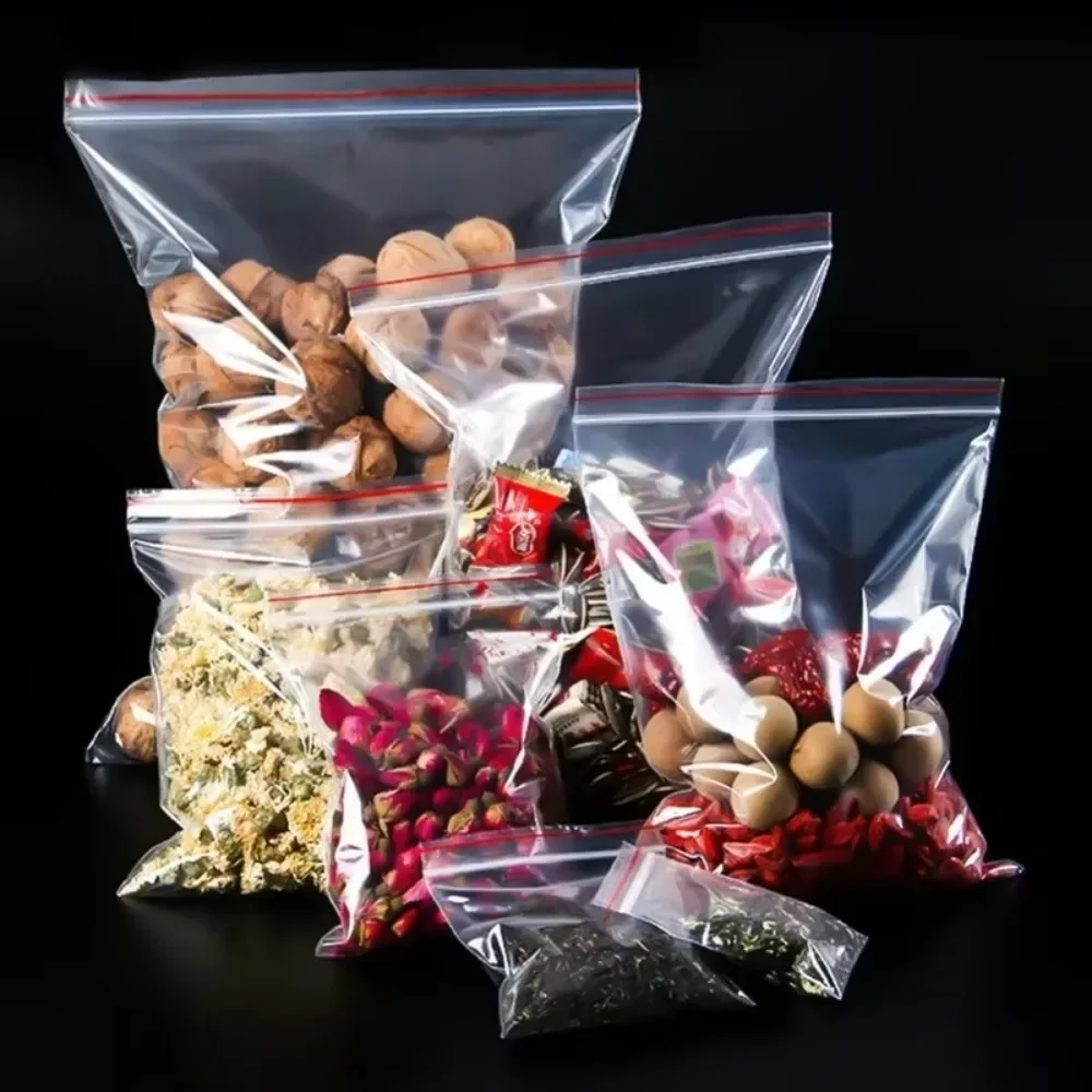 200/100Pcs Multi-Size Object Storage Bag Food Sealing Bag Resealable Transparent Plastic Bag Reclosable Vacuum Fresh Organizer