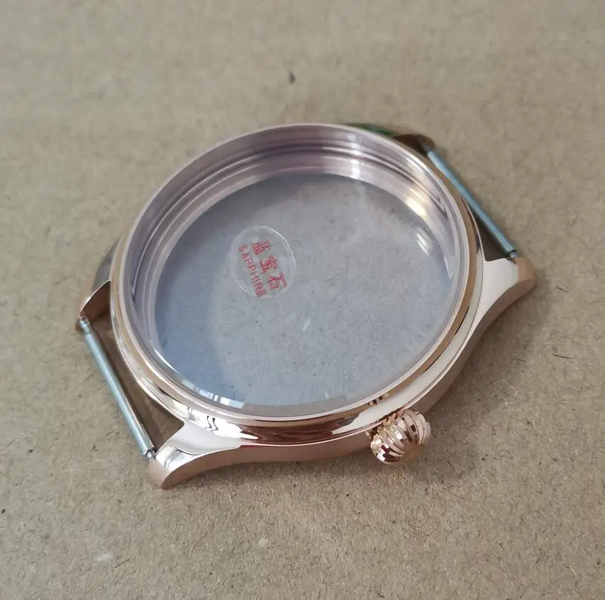 

Rose gold 44mm 316L Stainless steel watch case pumpkin shaped crown sapphire Suitable for ETA6497 Seagull ST36 movement