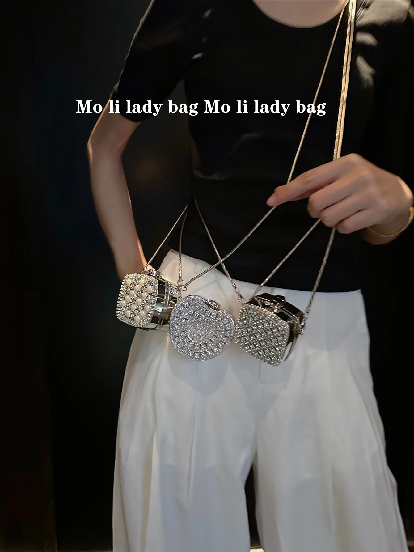 

Silver Diamond Decorated Luxury Clutch Bag Elegant Dinner Bag Fashionable British Style Youthful Color round Box S...