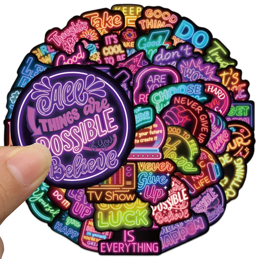 10/30/50pcs Colorful Neon Inspirational English Quotes Stickers DIY Laptop Phone Case Water Bottle Funny Cartoon Creative Decals 4