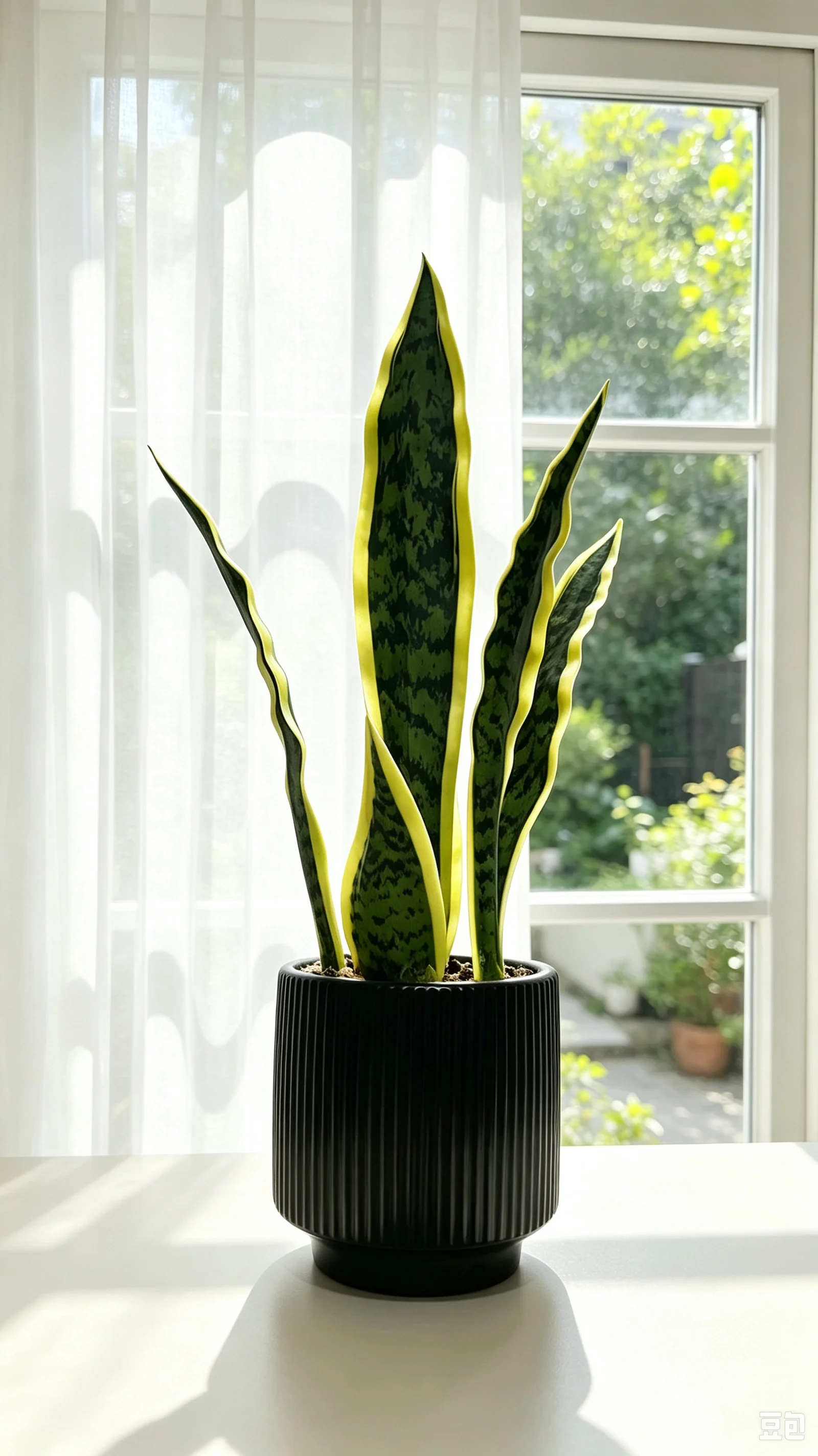 Snake Plant Ceramic - Artificial Snake Plant Black Ceramic Pot