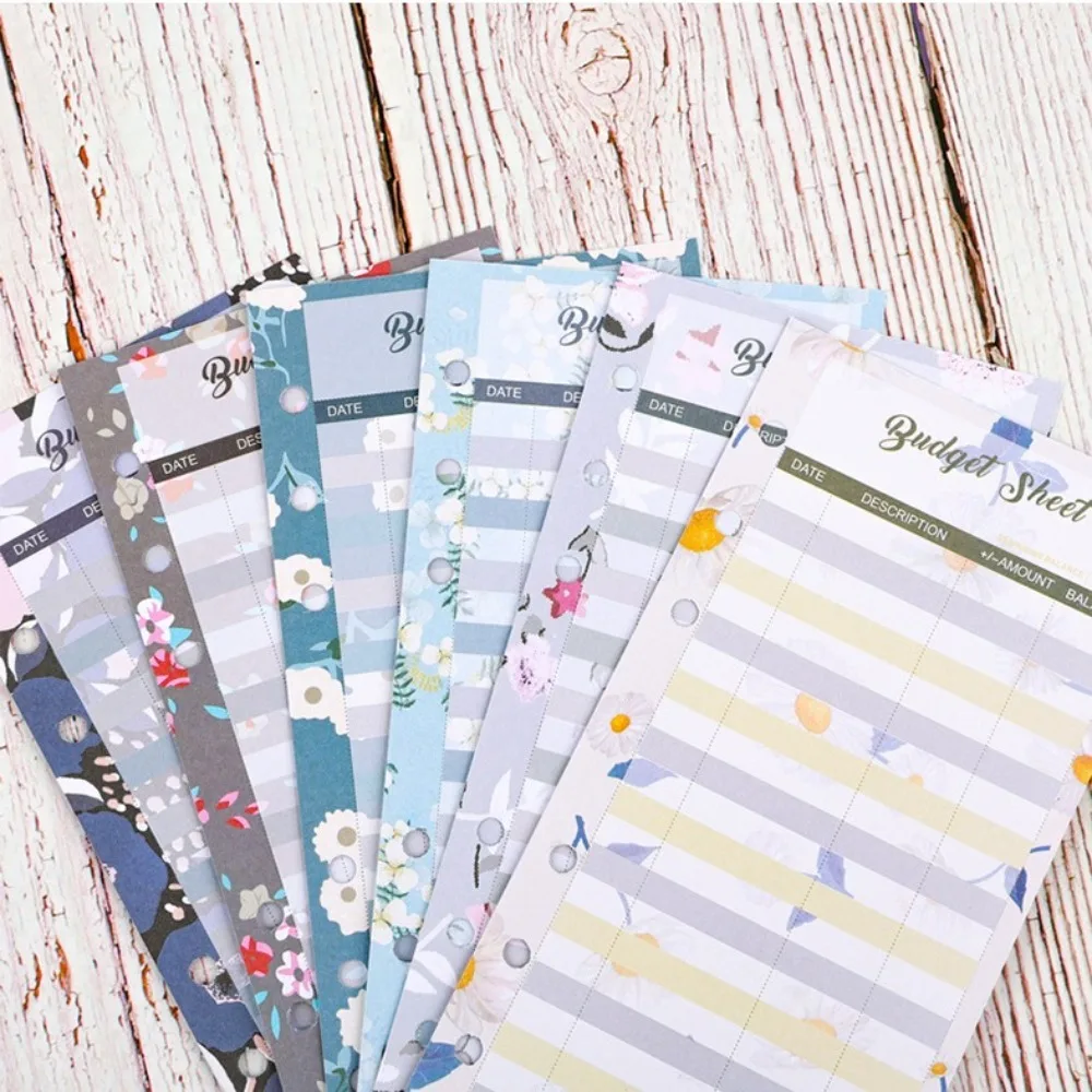 12Sheets A6 Loose Leaf Refill Budget Paper Flower 6 Holes Expense Tracker Refill Binder Paper Fruit Pattern for Cash Envelopes