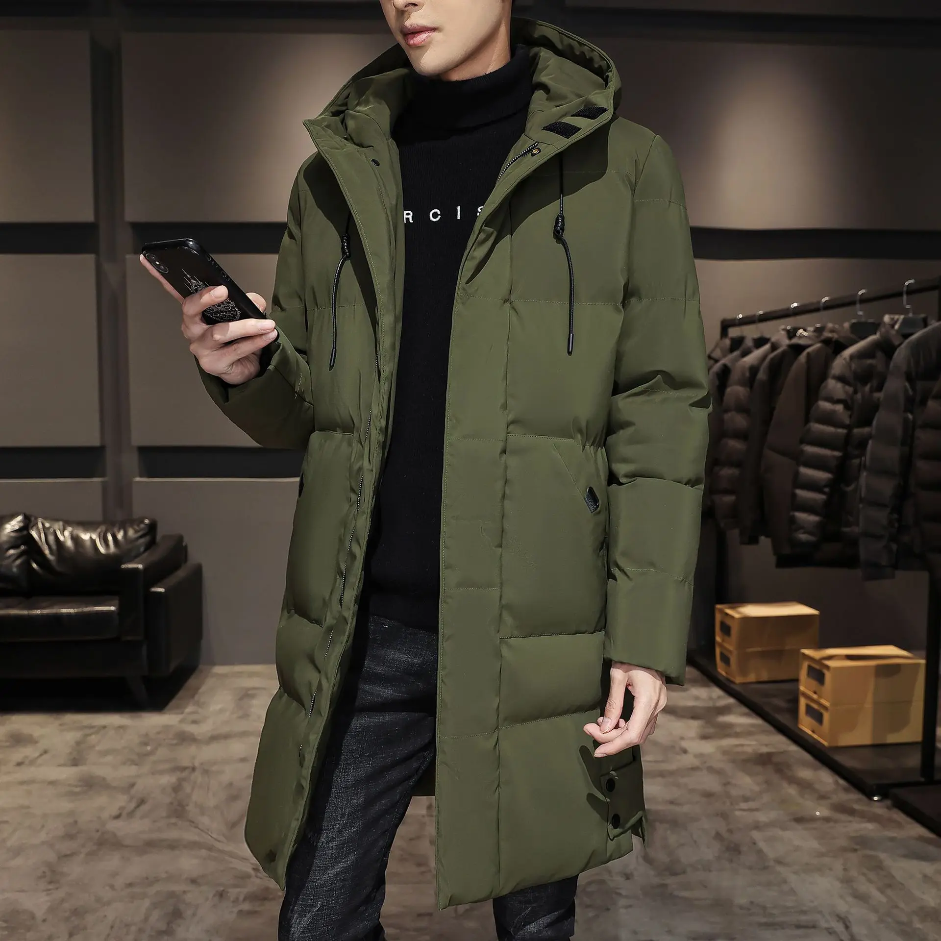 Winter New Fashion Men's Loose Simple Basic Casual Trendy Solid Color Long Sleeve Hooded Quilted Coats Male Parkas Clothes Tops