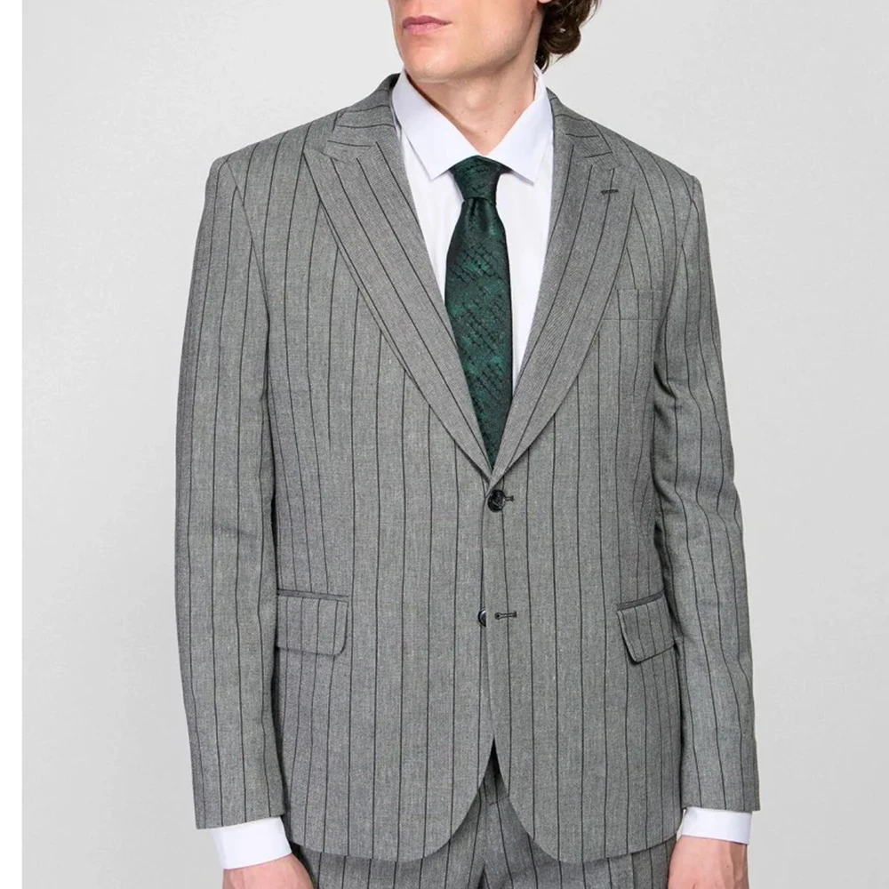 

Grey Men's Suits Business 2 Piece Jacket Pant Sets High Quality Single -Breasted Peak Lapel Slim Fit Male Clothing Outfits