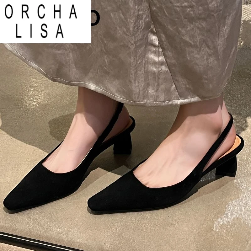 

ORCHA LISA 2025 Дизайнерские женские сандалии из натуральной кожи с квадратным носком на массивном каблуке 4,5 см, замшевые пикантные туфли без шнуровки для свиданий и вечеринок 33