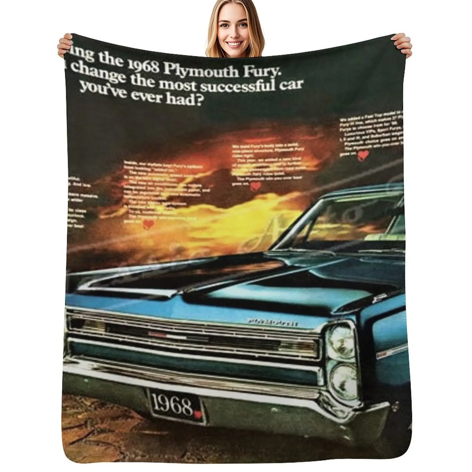 1968 Plymouth Fury Original Car Announcement Wall Art poster / vintage posters Throw Blanket Lightweight blanket for summer