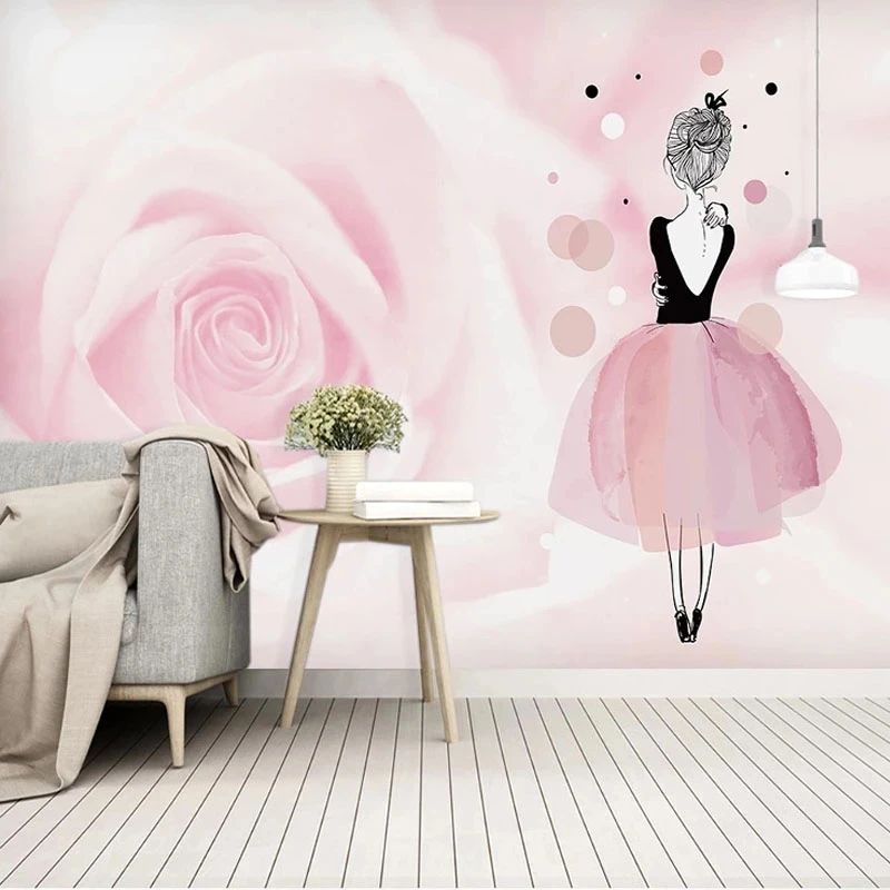 

Customized Wallpaper 3D Pink Ballet Girl Decoration Painting Mural Children's Living room TV background wall bedroom restaurant
