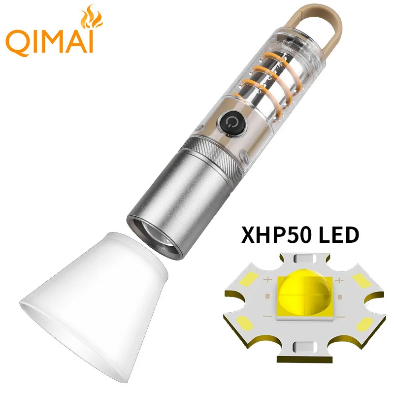 New White Laser Strong Light Flashlight P50 Outdoor Camping Multi functional Hook LED Atmosphere Camping Light