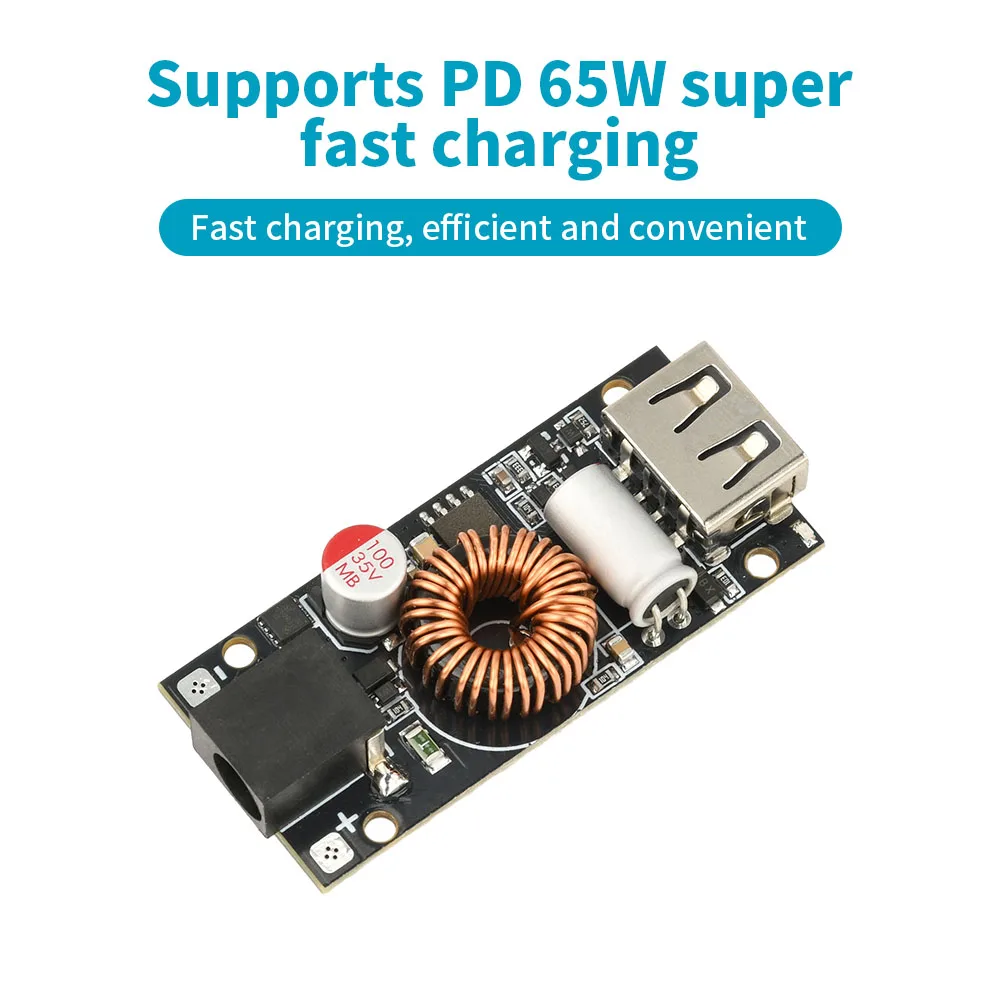 PD 65W Superschnelles Lademodul Multi-Protokoll Handy DIY Schnellladegerät DC 7V-35V Step-Down-Modul Typ-C USB DC5521 Anschluss