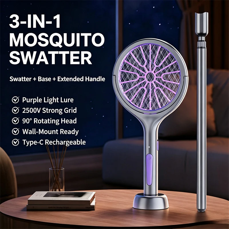 Rotating Head Bug Zapper Racket Rechargeable Electric Fly Swatter Fly Killer and Mosquito Trap Lamp for Indoor and Outdoor 썸네일 4