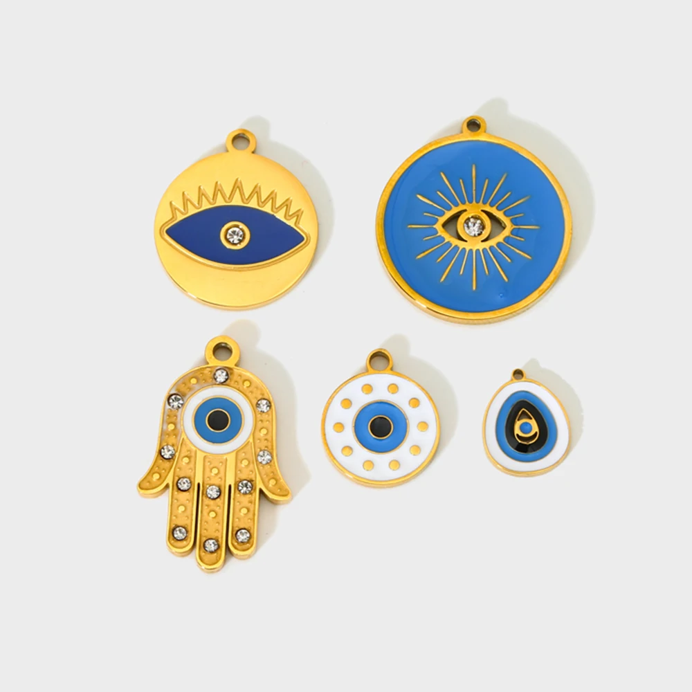 

Creativity Blue Amulet Turkish Lucky Eye Charm 18k Gold Plated Stainless Steel Pendant for DIY Jewelry Making Accessories