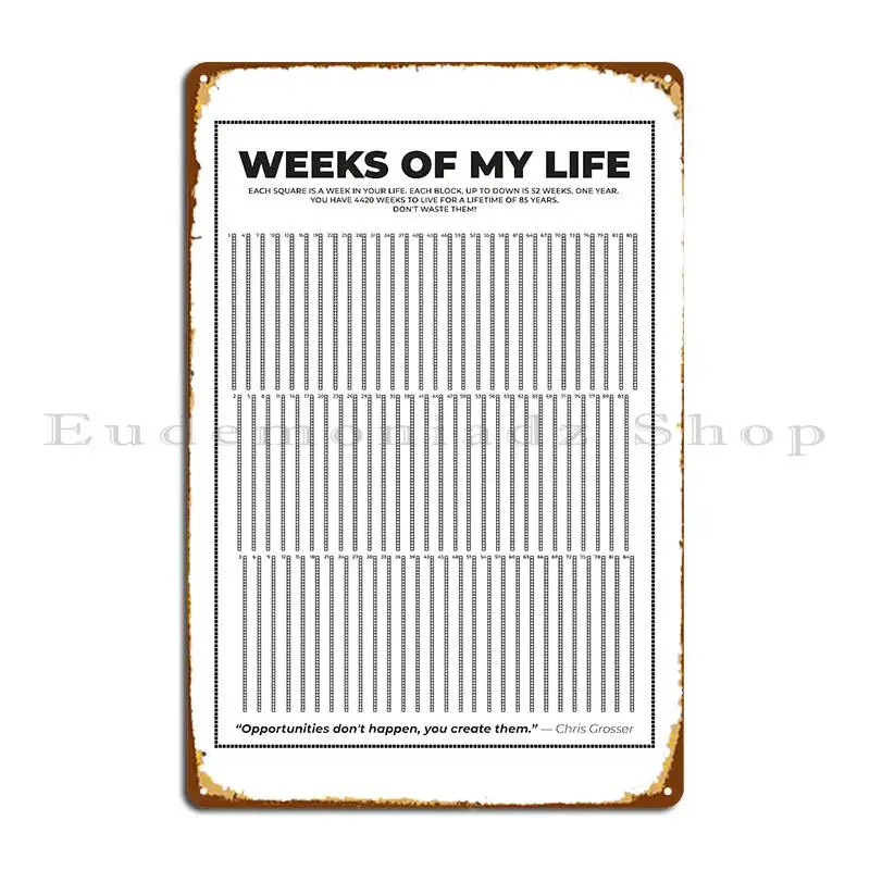 Life Calendar Weeks Of My Life Square 2023 Metal Sign Plaques Customize Wall Decor Pub Mural Club Tin Sign Poster