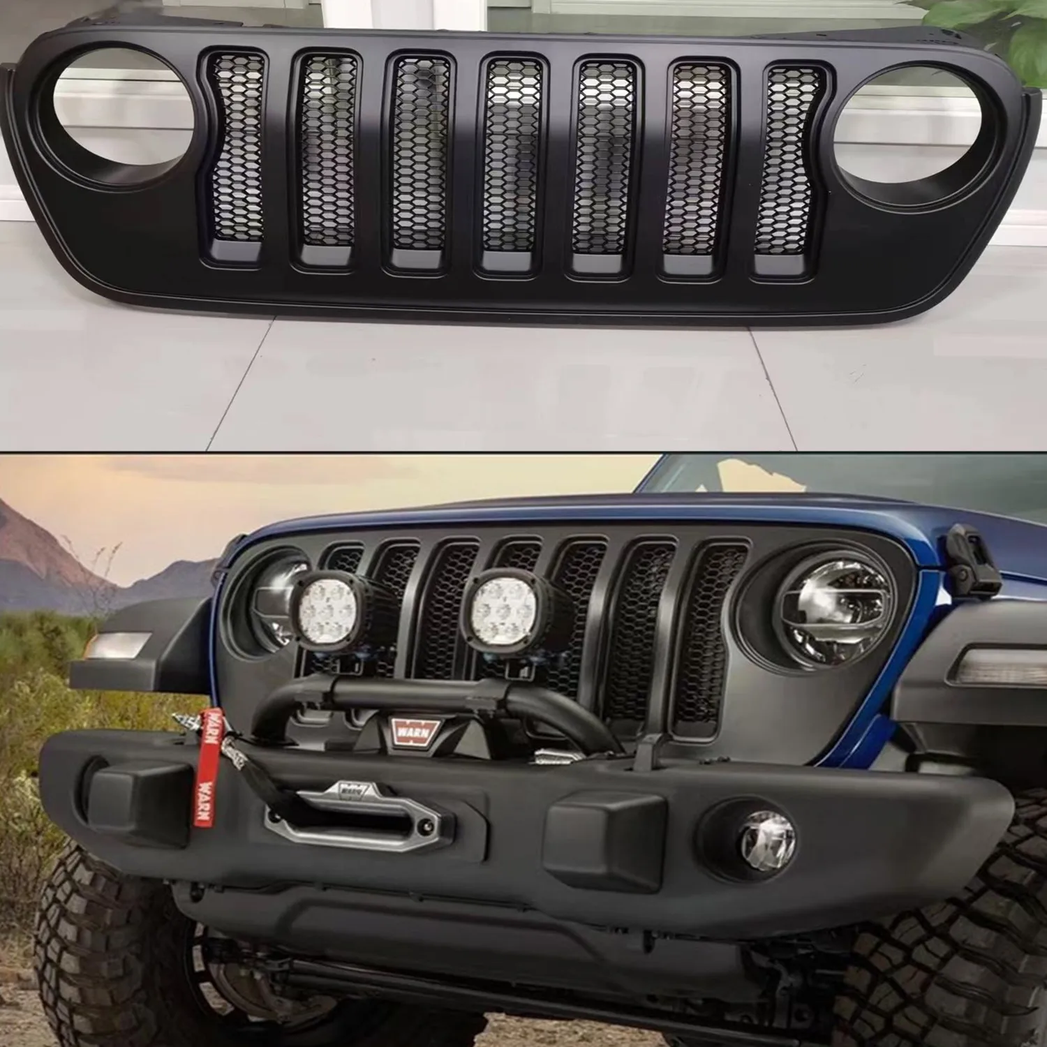 

Front Grille ABS Newest Original Matte Black Mesh Grill For Jeep Wrangler JL 2018++,Gladiator JT,4XE JL1299