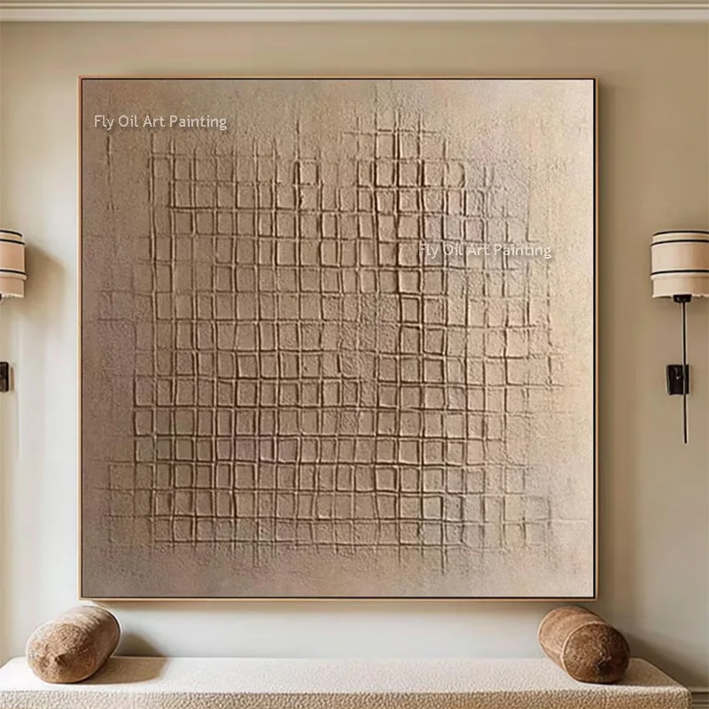

Pure Beige Abstract Canvas Texture Thick Oil Painting On Canvas Hand Drawn Gray And Brown New Design Wall Art Decor For Home