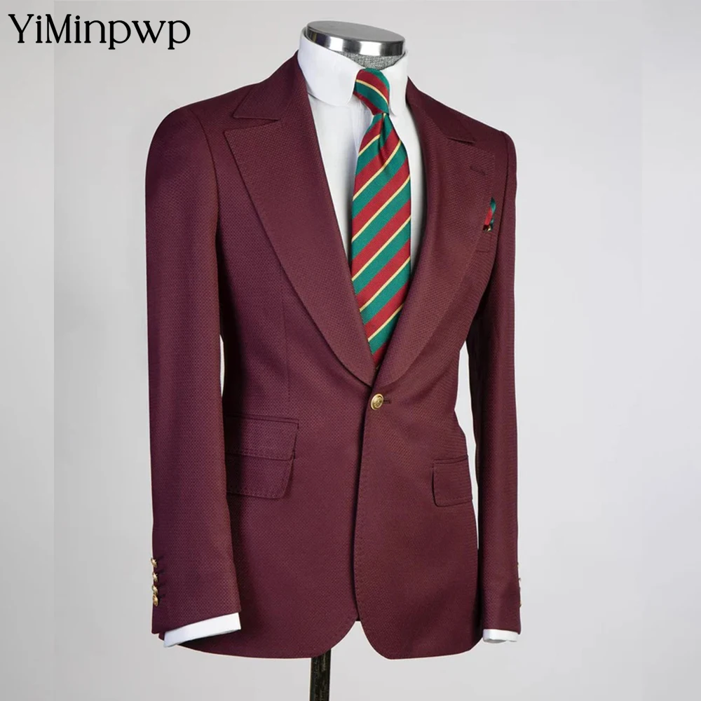 

YiMinpwp Burgundy Wedding Suits for Men Single Breasted 3 Pieces Satin Business Prom Tuxedos for Wedding Groomsmen Suits XS-5XL