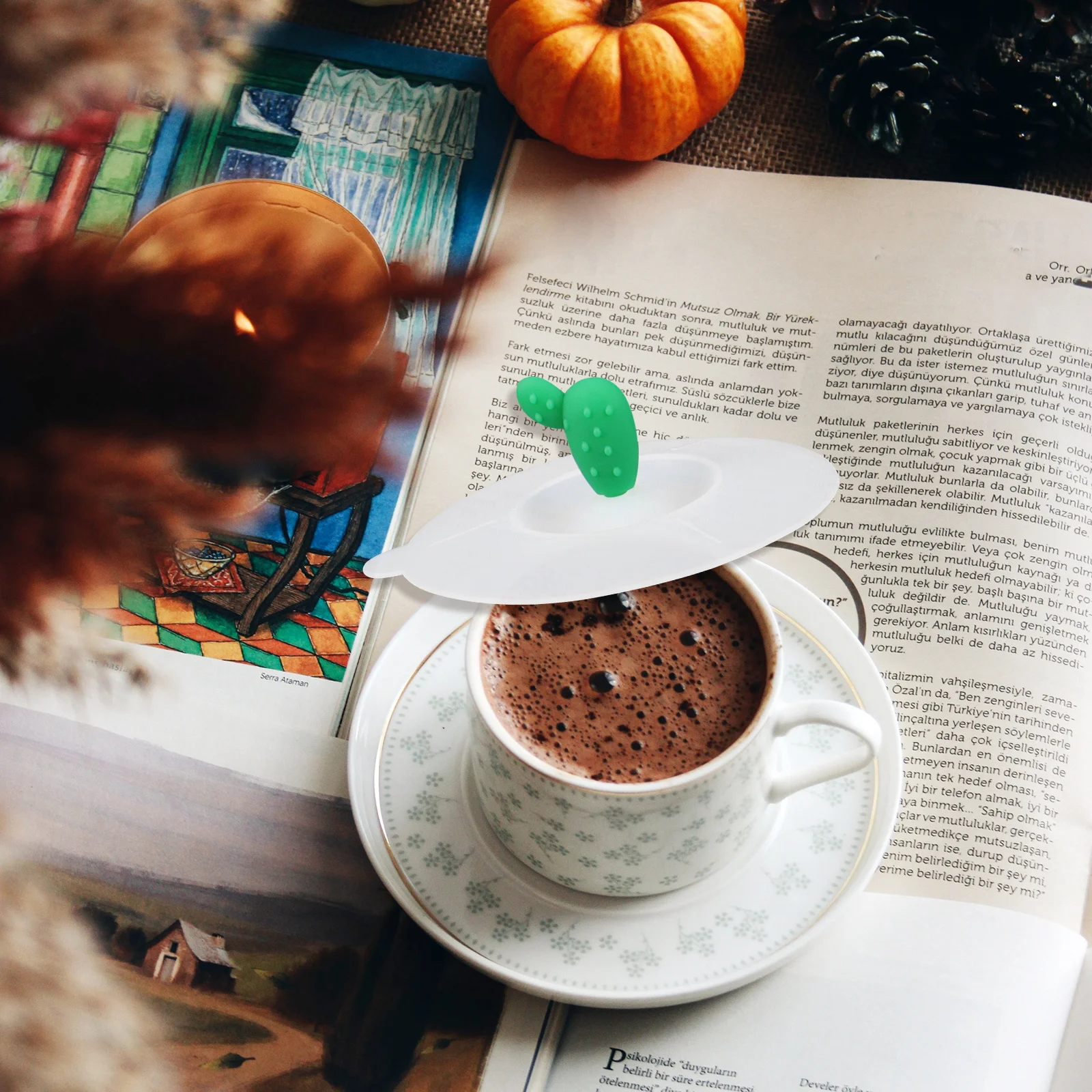 

6Pcs Silicone Cup Lid Cover Set for Cartoon Tea Cup with Cactus Print Reusable Dustproof Heat Retaining Suction Seal for Ceramic