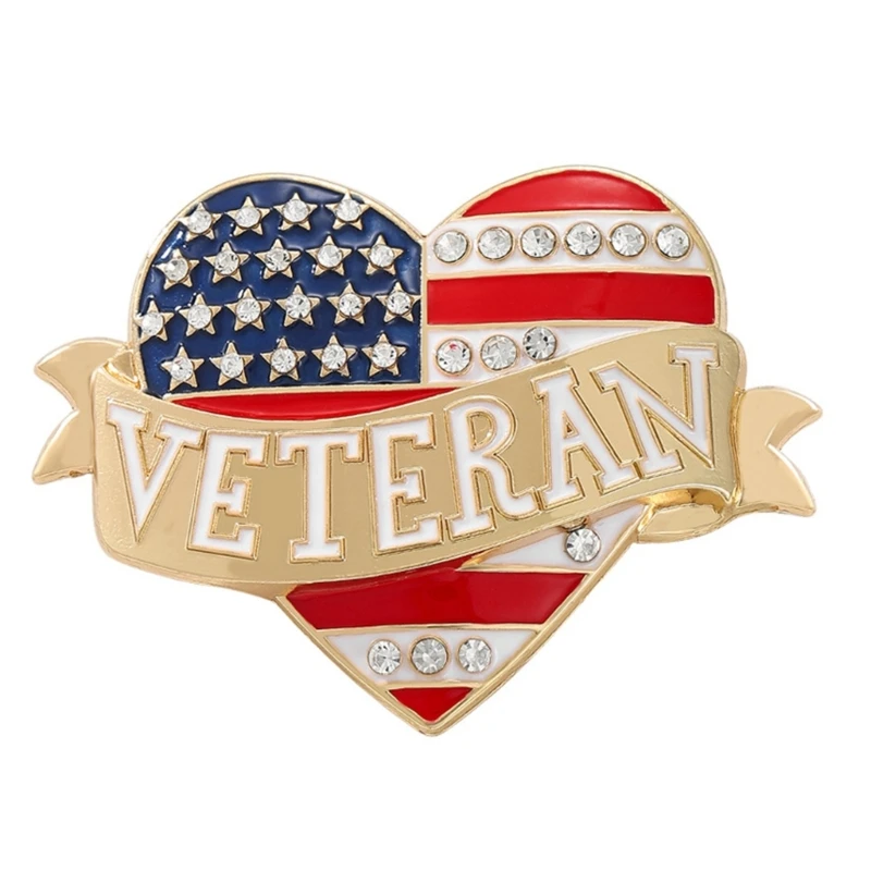 HXBF Stylish Veterans Themed Lapel Pin Patriotic Clothing Brooch With Rhinestones Decoration For Clothing Accessories