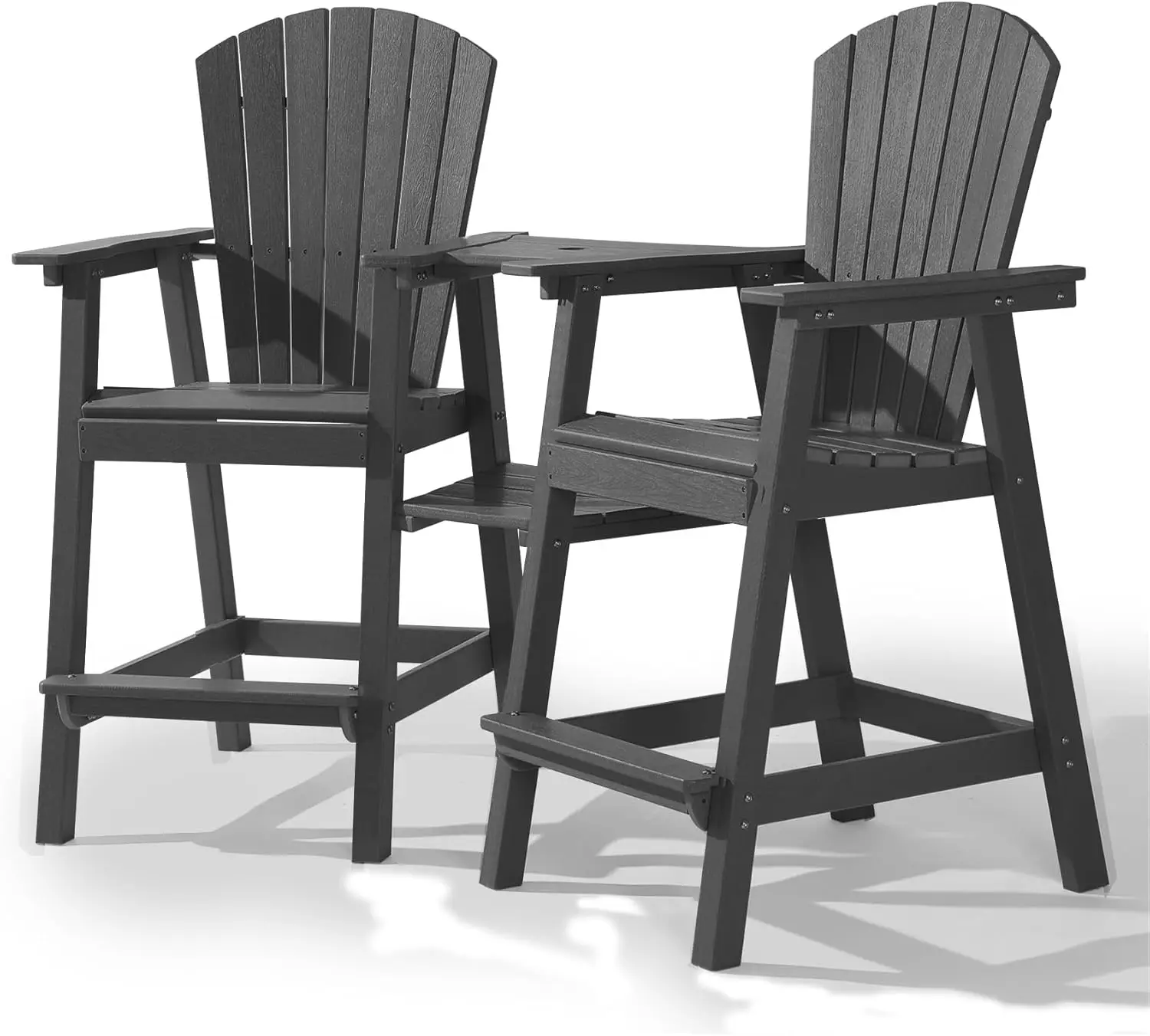 

Chair Set of 2 with Removable Double Connecting Trays Recycled HDPE with Wood Grain Weather Resistant