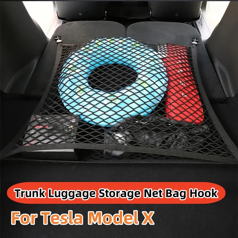 Tronco Bagagem Armazenamento Net Bag Gancho, Carga Traseira Fixa Net, Estiva e Tidying, Acessórios Modificação Interior do carro, Tesla Modelo X