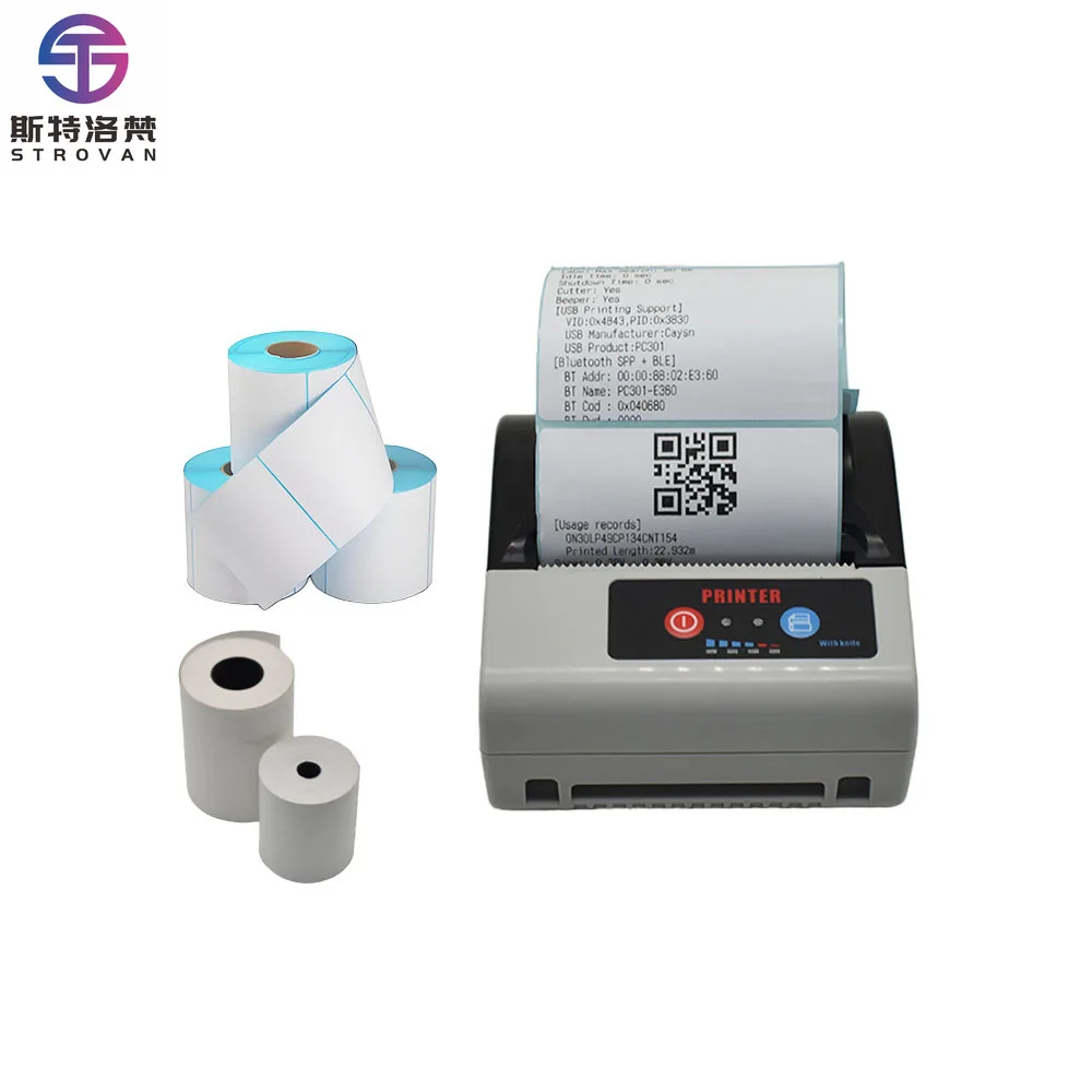 80mm Portable Mini Thermal Printer Receipt Label Double Printing Auto Cutting Android Ios Small Mobile Printer with Belt