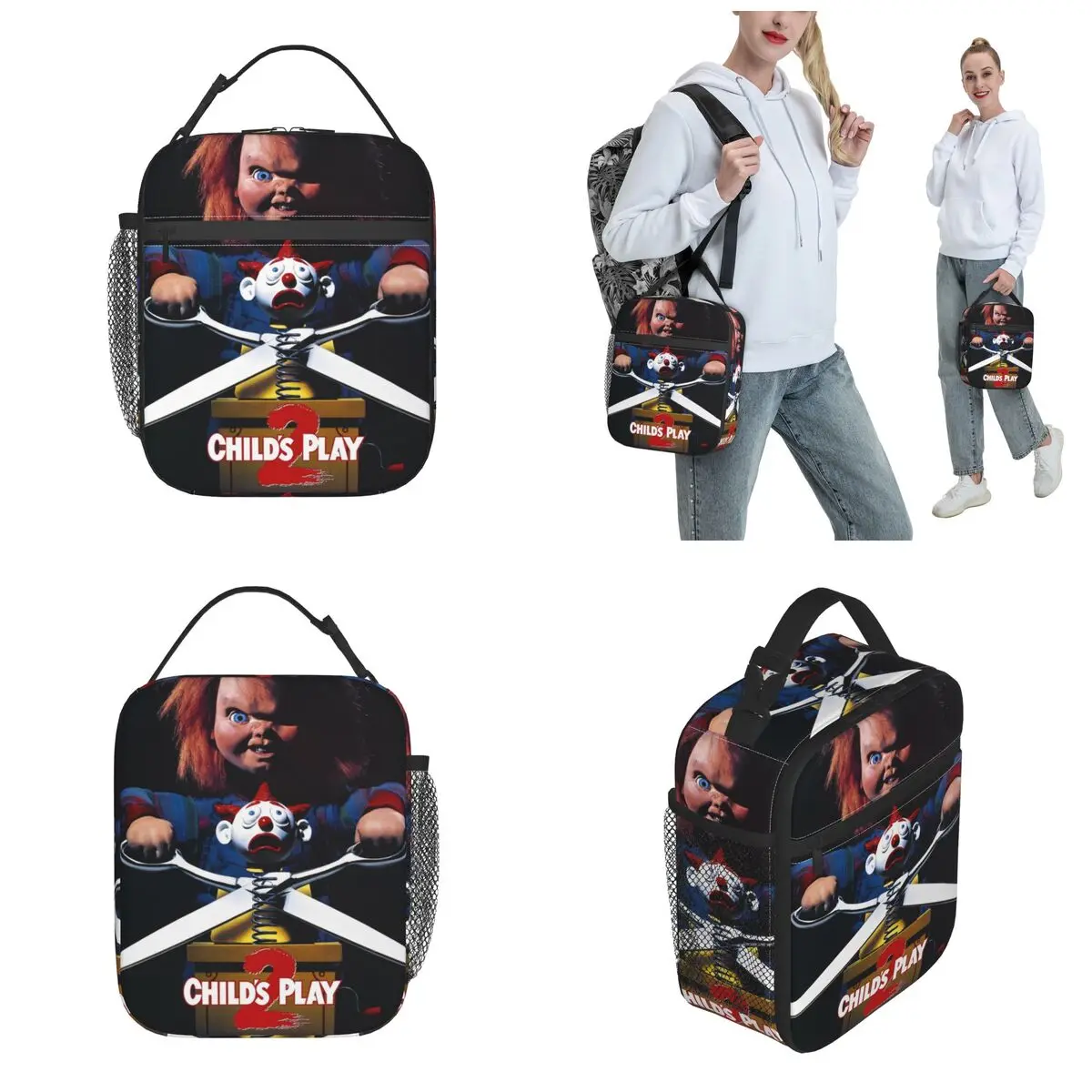 Chucky Killer Doll Horror Cult Movie Insulated Lunch Bag Portable Lunch Container Multifunction Cooler Thermal Bento Box Outdoor