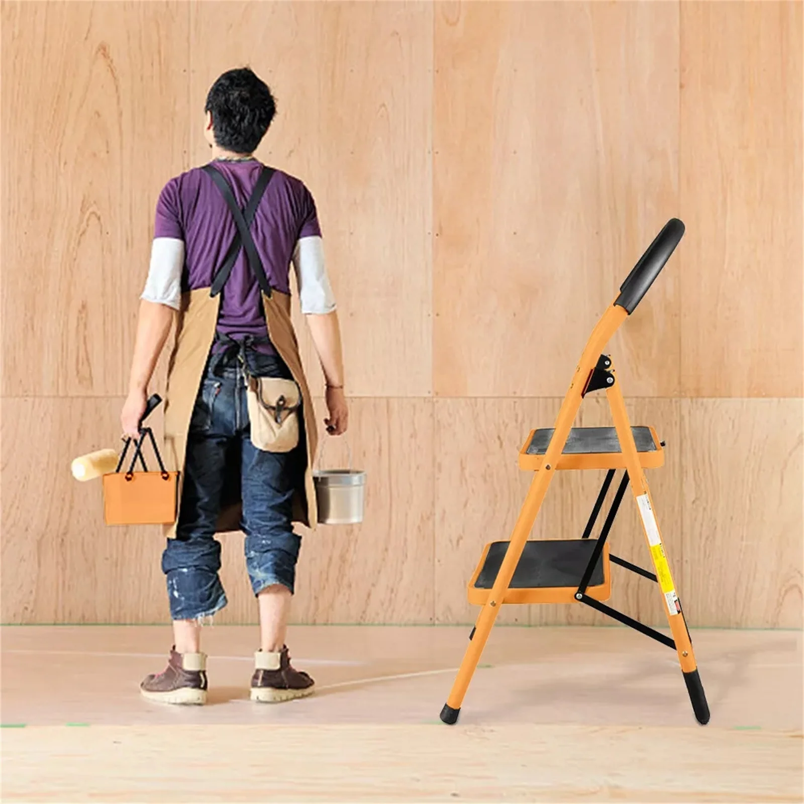 Non-Slip Folding Step Stool Aço, 2 Step Ladder, 330Lbs Capacidade Máxima, Heavy Duty