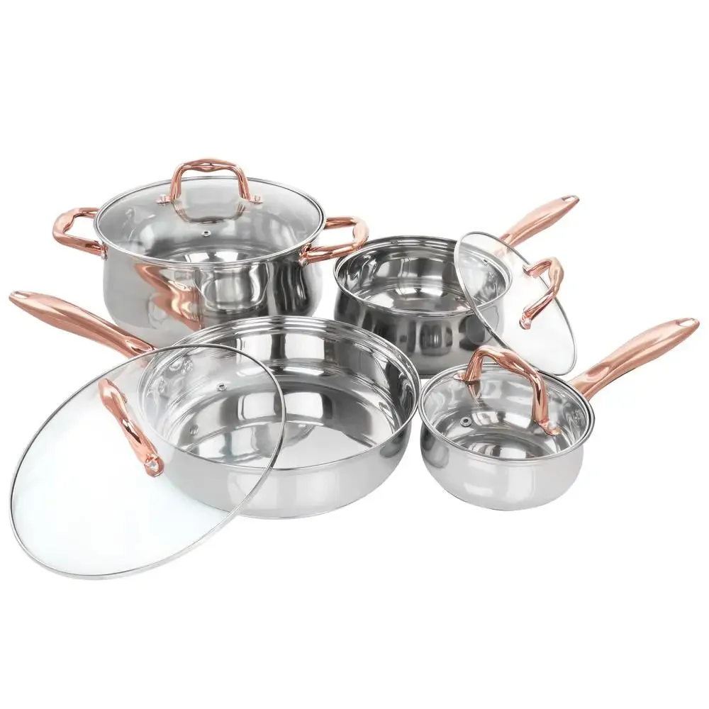 8 Pc Stainless Steel Cookware Set Bransonville Chrome Bronze Gas Electric Safe