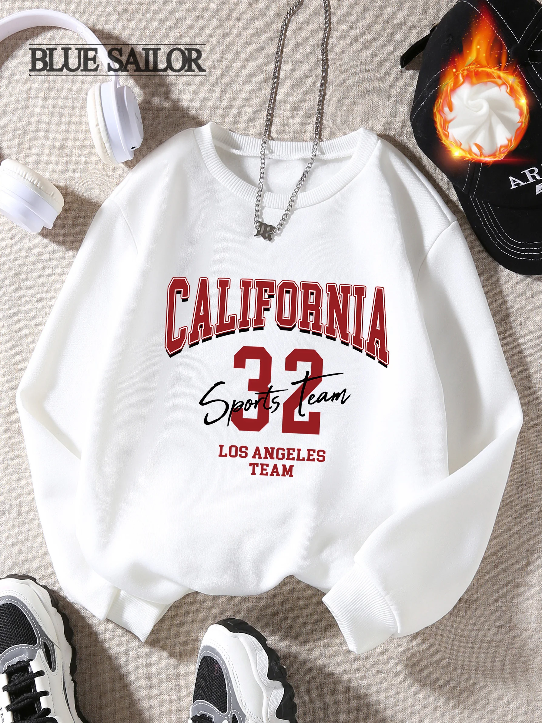 P5093(G10) CALIFORNIA 32 Kids' Crew-Neck Fleece-Lined Sweatshirt – New Fall/Winter Athletic Style