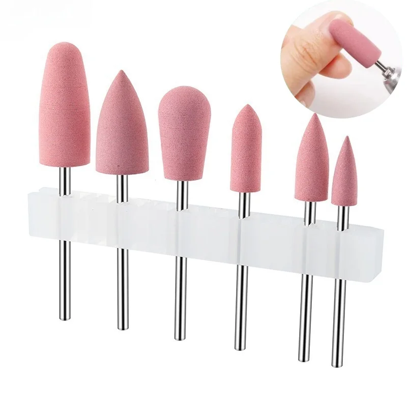 6-teiliges rosa Silikon-Nagelbohrer-Set für Nagelhaut, Politur und Schleifen, professionelle Maniküre- und Pediküre-Werkzeuge