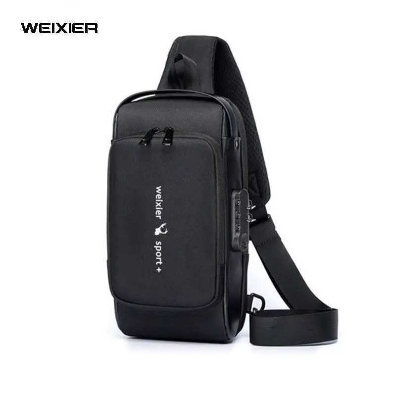 

【USB Charging】WEIXIER Brand 2022 New Fashion Men's Chest Bag Crossbody Waterproof Shoulder Bags Short Trip For Male Travel Pack