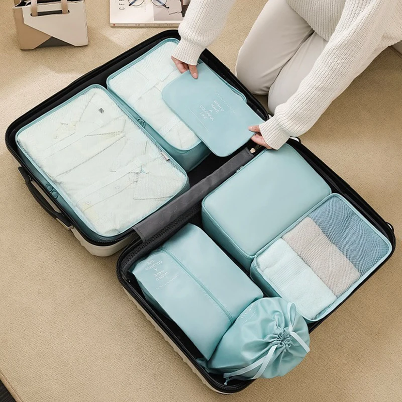 Conjunto de cubos de embalagem de 7 peças para organizador de bagagem resistente de viagem com bolsa de higiene pessoal, presente perfeito para itens essenciais de viagem!
