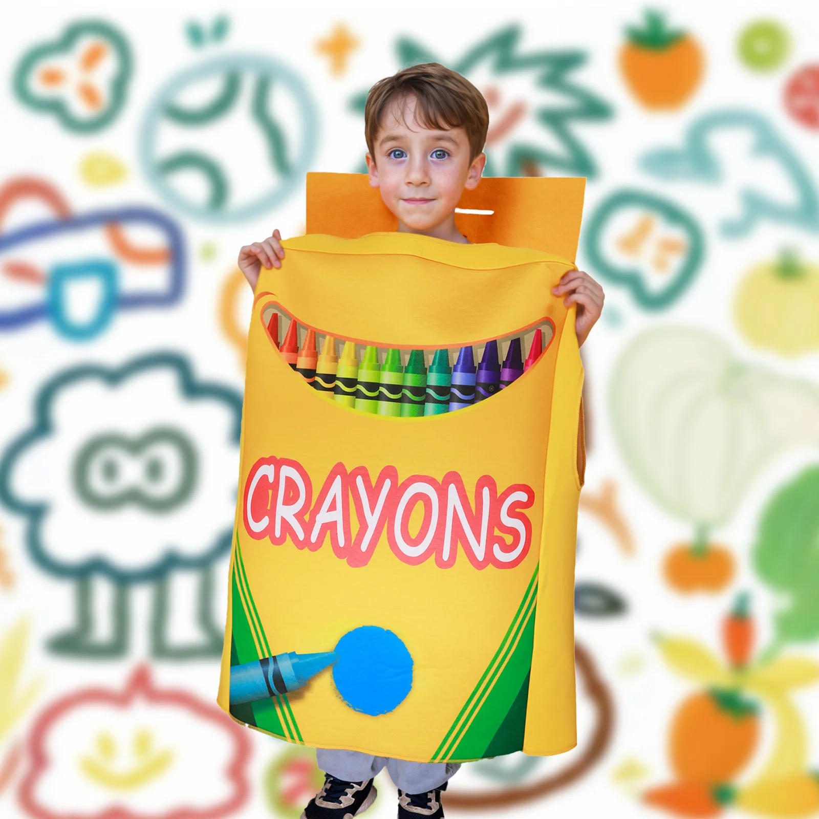 

Yellow Crayon Box Shaped Sponge Dress up Costume Cute Cartoon Carnival Party Halloween Christmas Campus Performance Costume
