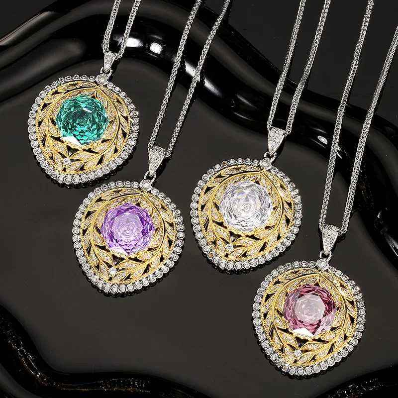 

Vintage Round Cut Heart Love Pendant Necklace with Purple Gemstones CZ Accents Elegant Women's Jewelry for Parties Jewelry Gift