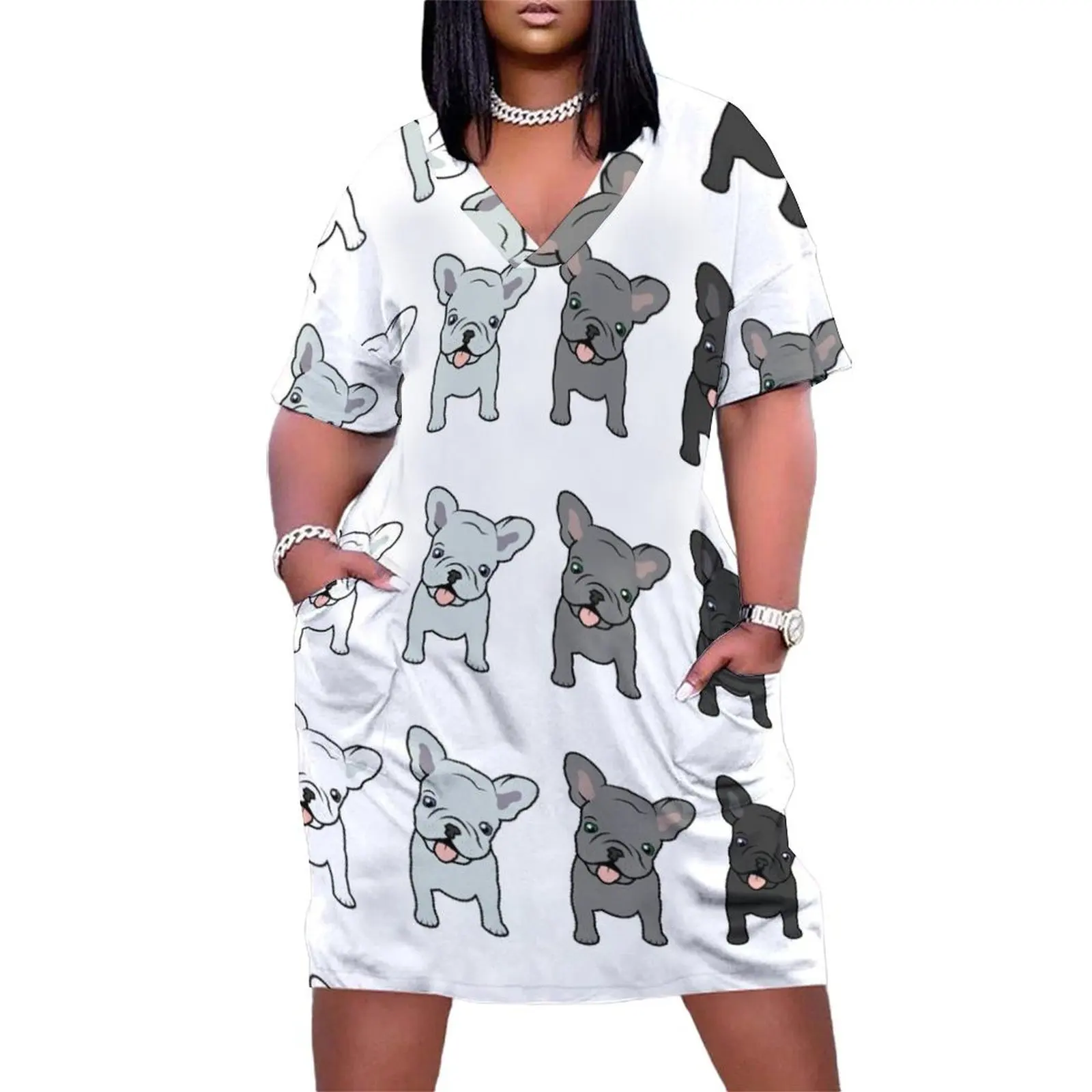 Happy French Bulldogs Loose Pocket Dress evening dresses women women's clothing summer 2025 novelties Female clothing