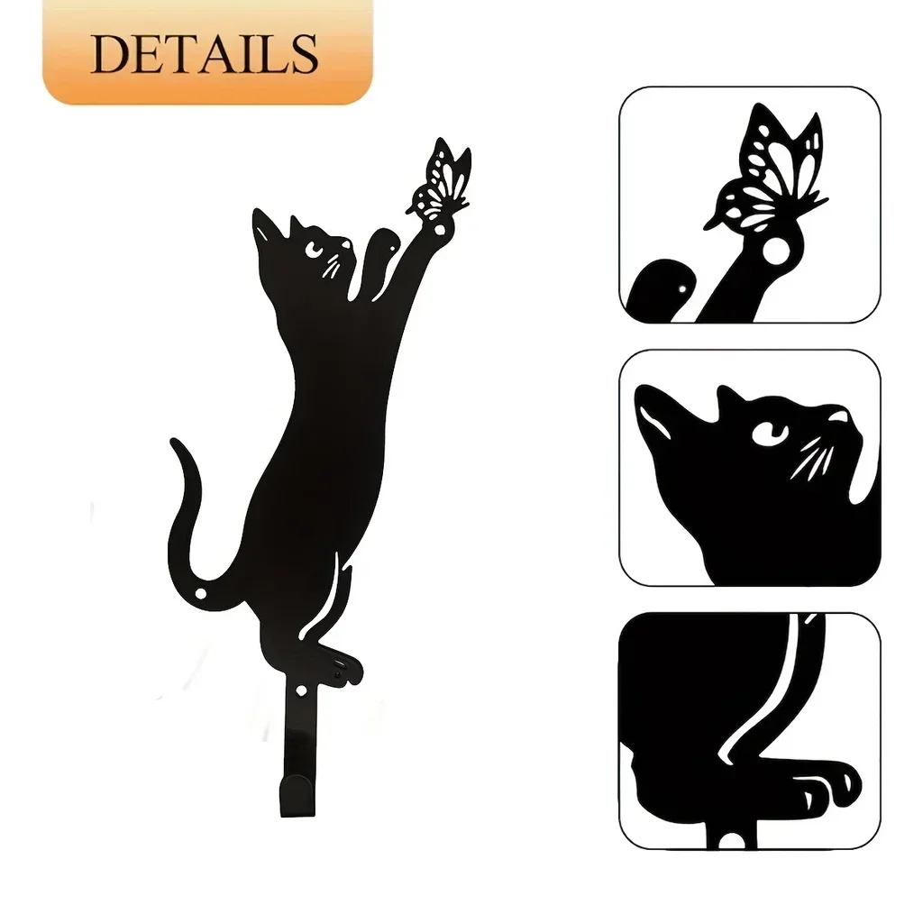 Hello Young 2pcs Black Cat Key Holder Wall Hangers Coat Rack Wall Mount Metal Hook Christmas Decorations Funny Cat Gifts Lovers