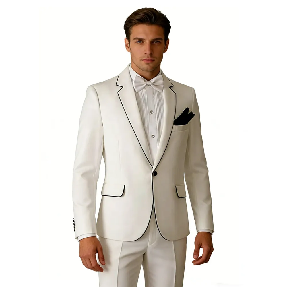 

Men's White Tuxedo Pants Suit Slim Fashion Casual Blazer 2-Piece Set for Singer Host Evening Party Wedding Conductor Stage Suits