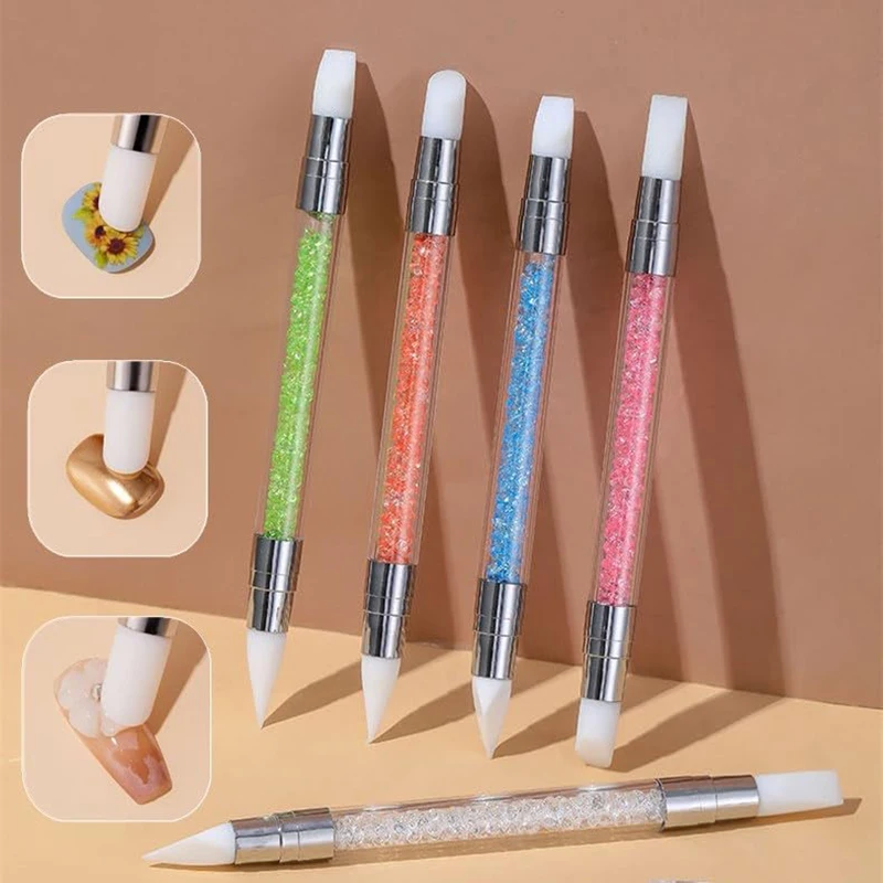 LULAA 5Pcs Double Ended Silicone Nail Art Tool Rhinestone Nail Sculpting Pen Used for Nail Design Drawing Effects and Shaping