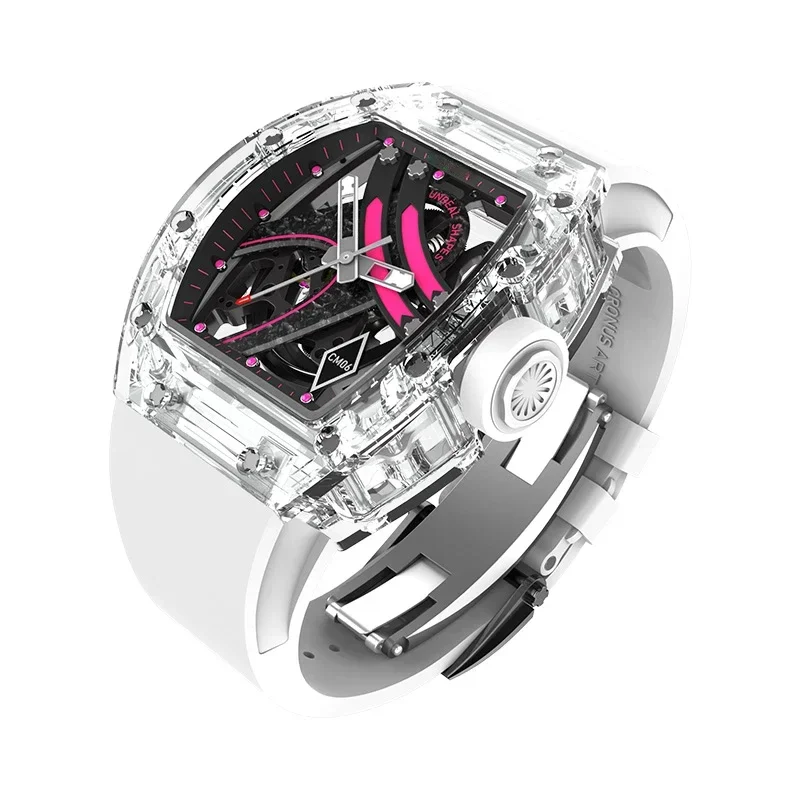 

Модные модные хрустальные часы бочкообразного типа, полые автоматические мужские механические часы