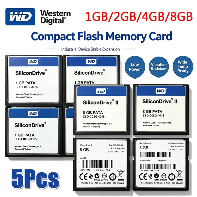 5Pcs Western Digital WD Compact Flash Card 128MB 256MB 512MB 1GB 2GB 4GB 8GB CF Card WD Memory Card For Industrial Equipment