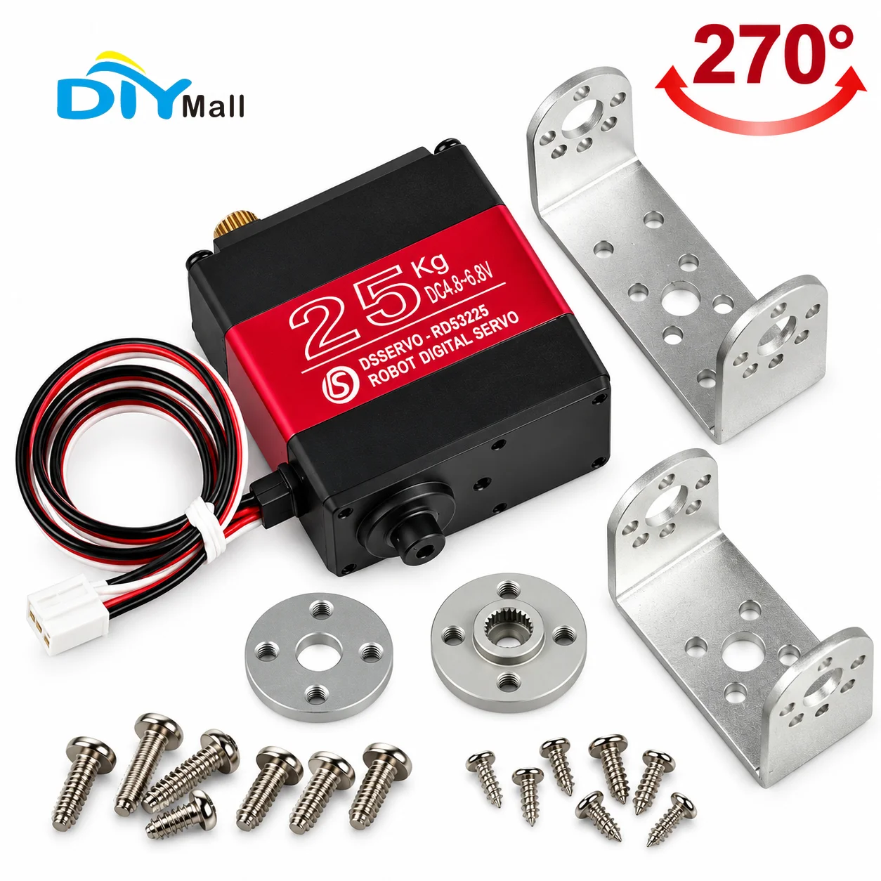 25KG 6V RDS3225 Dual-Axis Digital Servo 270 Degrees Waterproof with HY2.0 3P Terminal for Robot Manipulator Arms