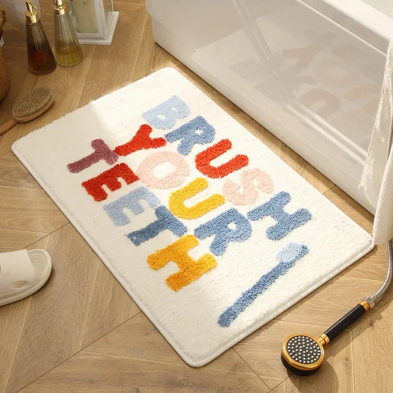 Cartoon Letter Bathroom Absorbent Mat Korean Lovely Quick-Drying Non-Slip Toilet Carpet Colorful Short Splash Floor Covering