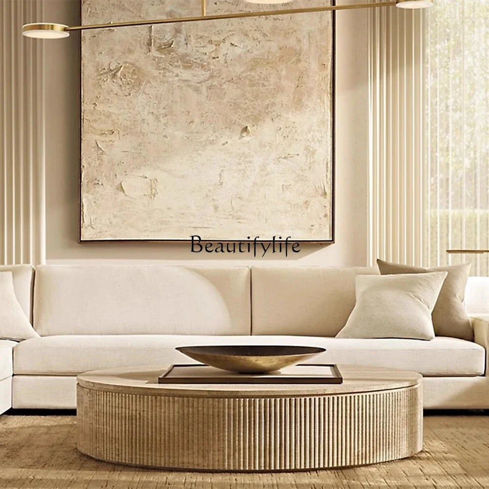 

jj Nordic natural travertine round coffee table light luxury simple high-end coffee table