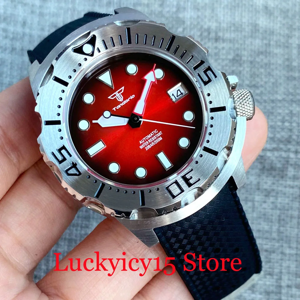 20ATM Waterproof Diving Monster Watch Men Tandorio 42MM Gradient BlacK Red Dial Automatic NH35A Watch Sapphire Glass AR Coating