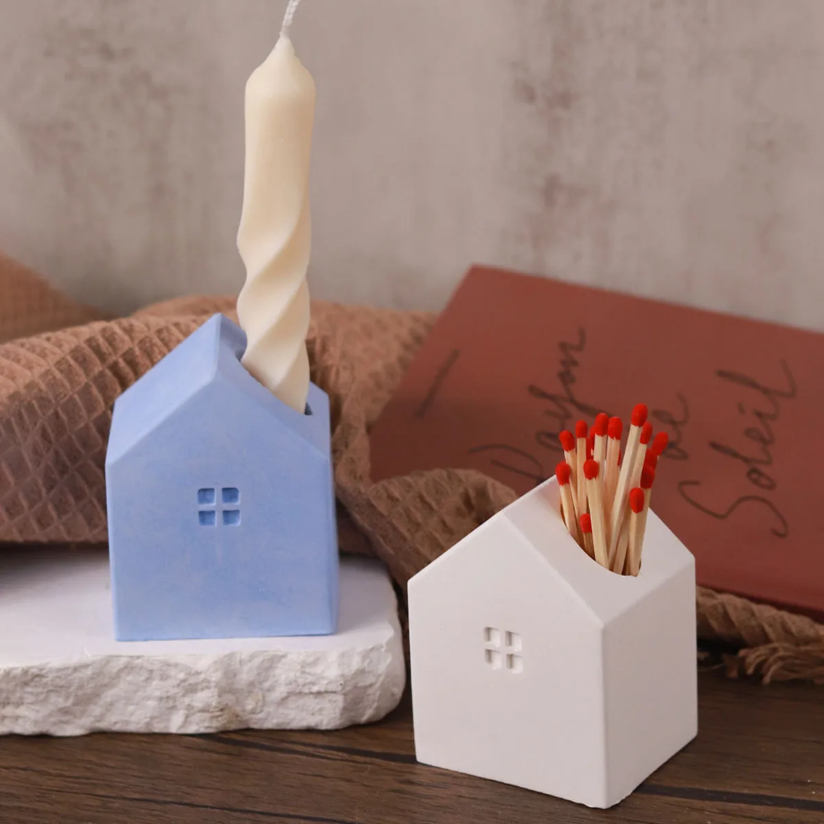 Creative Small House Candlestick Silicone Mold DIY Handmade Matches Storage Box Crafts Plaster Concrete Resin Vase Casting Molds