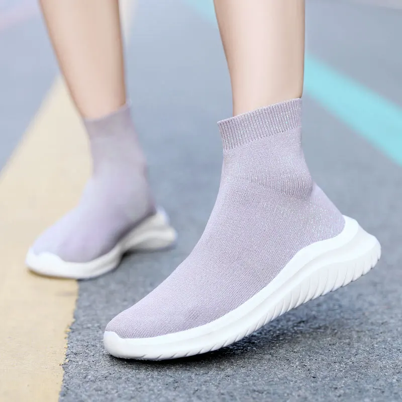 Men Sock Shoes Stretch Slip-On Men\'s Boots Knit Casual Sneakers for Men Summer 2023 Trendy Mesh Breathable Walking Men\'s Shoes