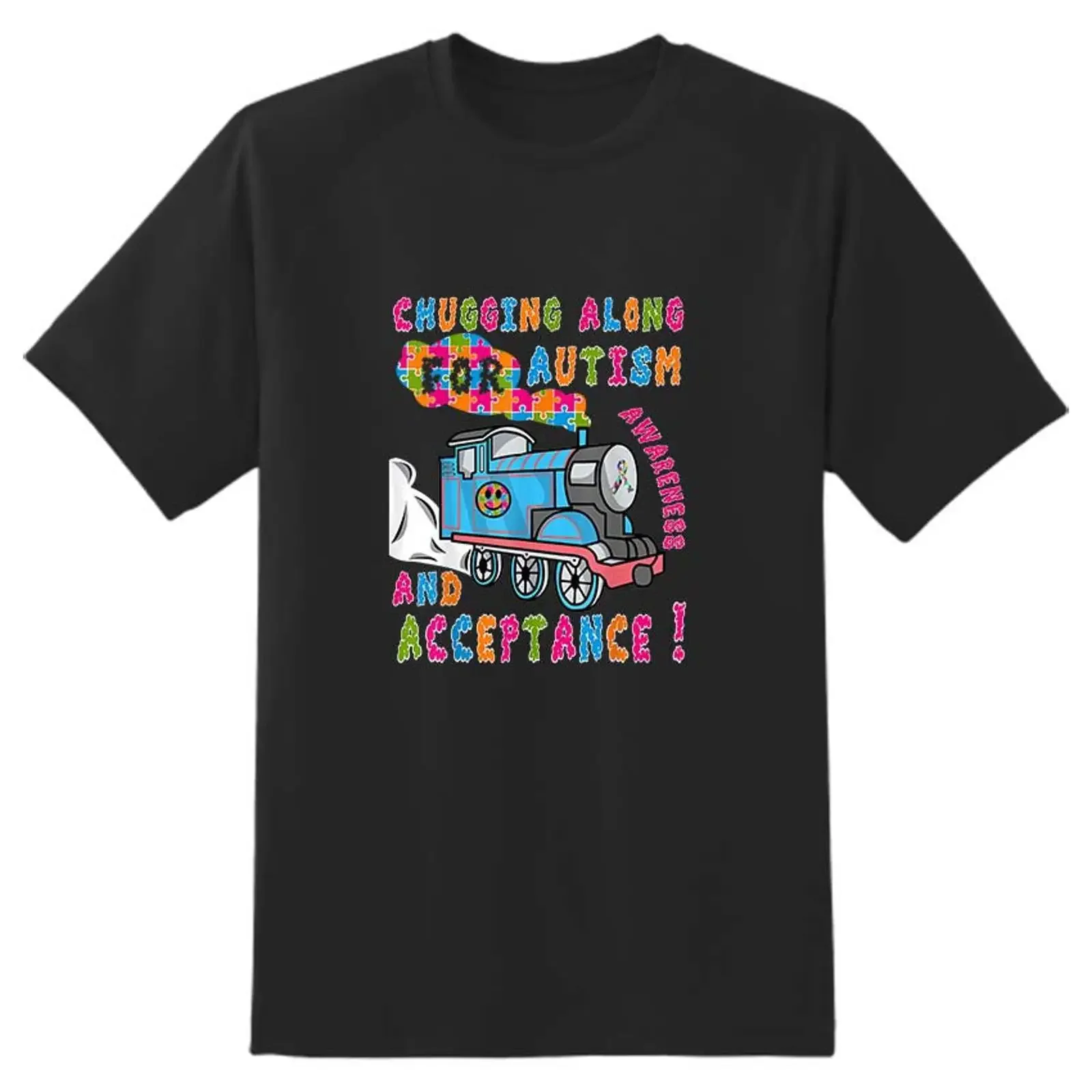 Chugging Along For Autism And Acceptance Awareness T shirt Children  vintage Washed Top For Everyday Wear streetwear Slightly