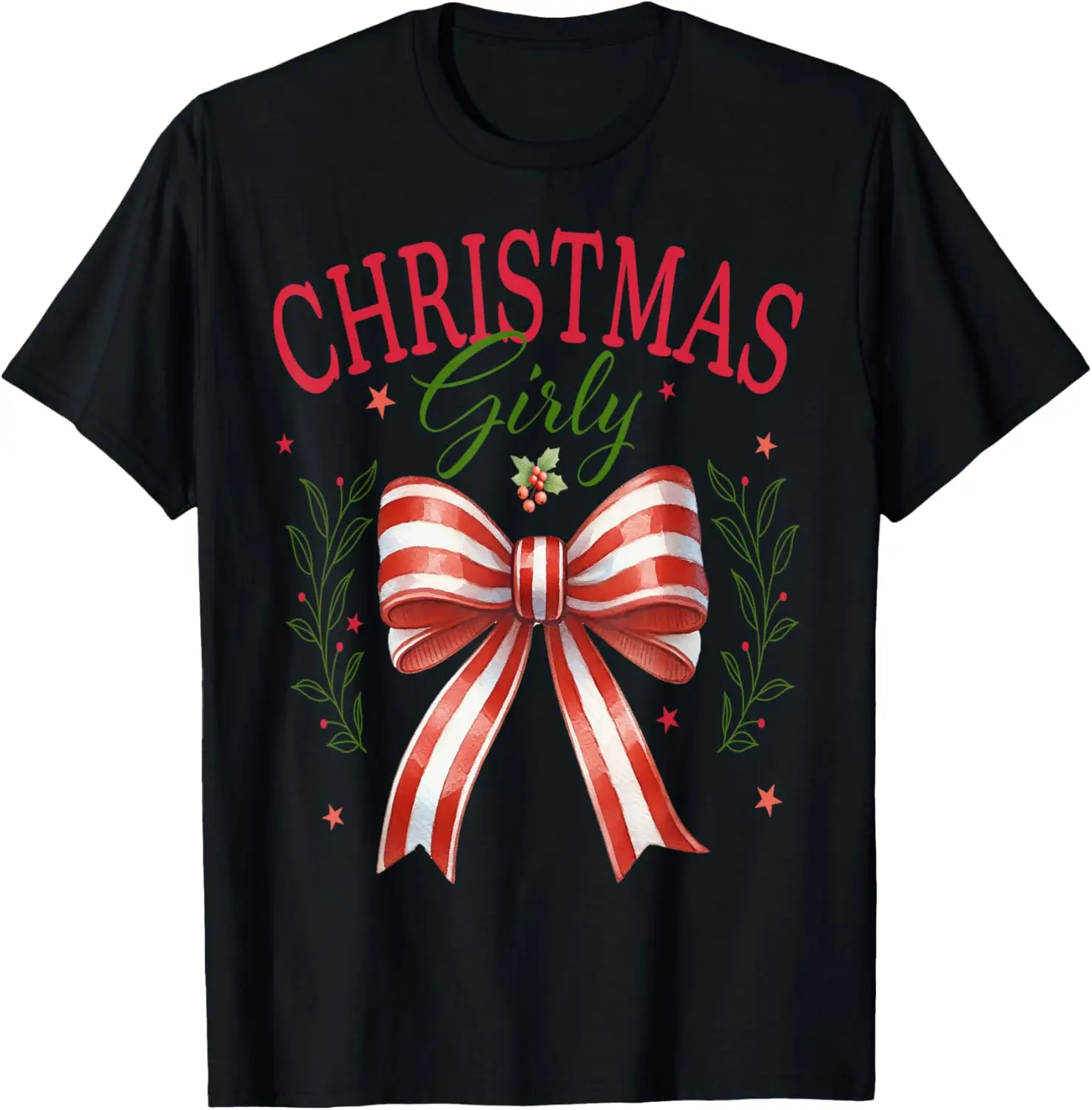 Coquette Christmas Girly Peppermint Bow Social Club Holiday T-Shirt