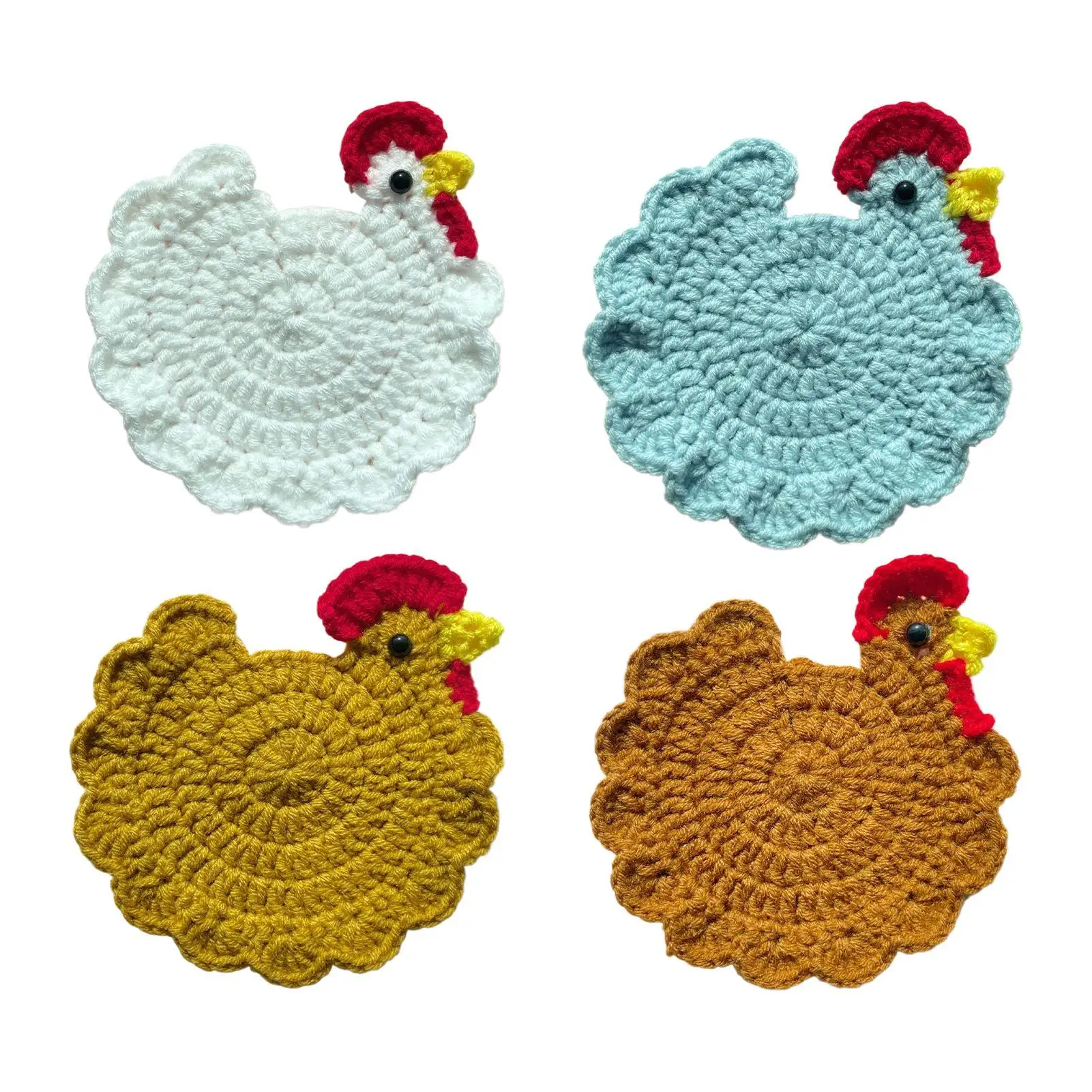 Crochet Coasters 4 Pieces Decorative Handmade Mats Anti-slip Chick Animal Coasters for Beverage Drinks Table Cup Desk Kitchen
