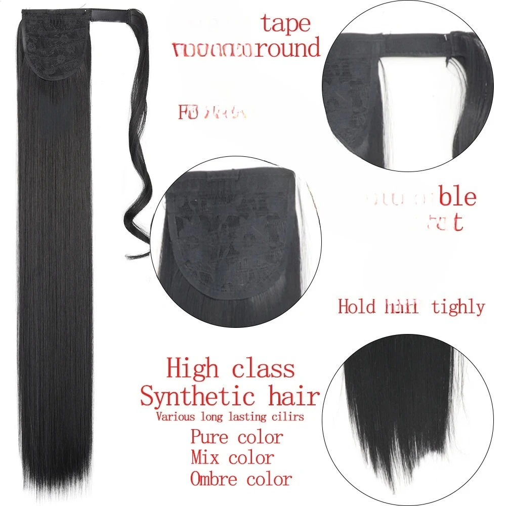 الشعر الاصطناعية 22 ''34'' طويل مستقيم ذيل حصان التفاف حول ذيل حصان دبابيس داخل وصلات الشعر المستعار الأسود هيربيسي أغطية الرأس 2026